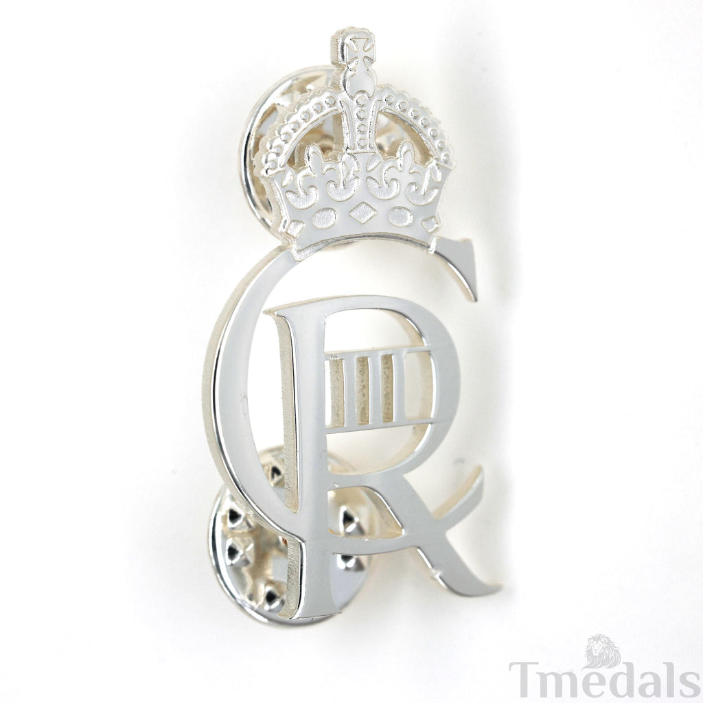 King Charles Iii Ciiir Cypher Badge Pair Brass Real Silver Plated - UK detail view 9