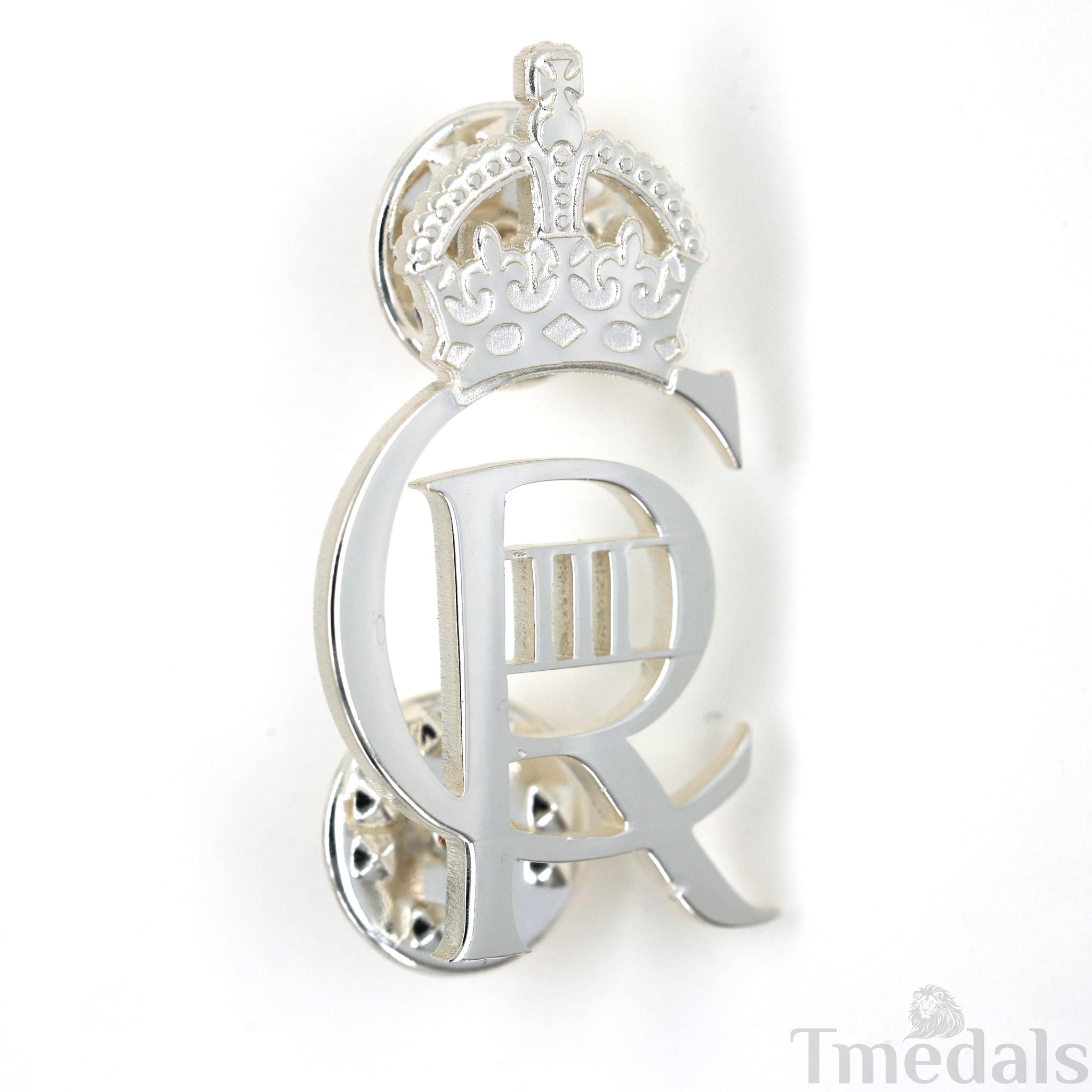 King Charles Iii Ciiir Cypher Badge Pair Brass Real Silver Plated - UK detail view 9