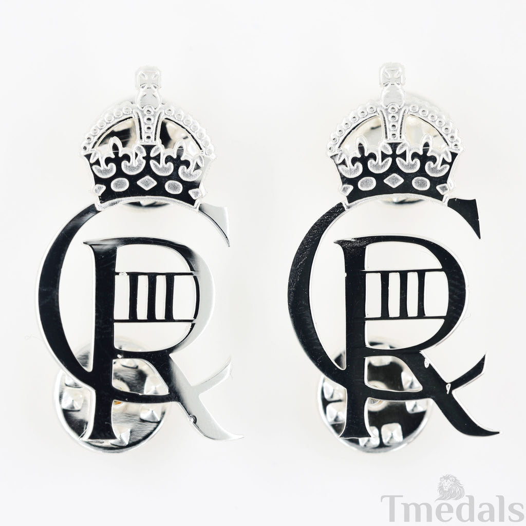 King Charles Iii Ciiir Cypher Badge Pair Brass Real Silver Plated - UK detail view 10