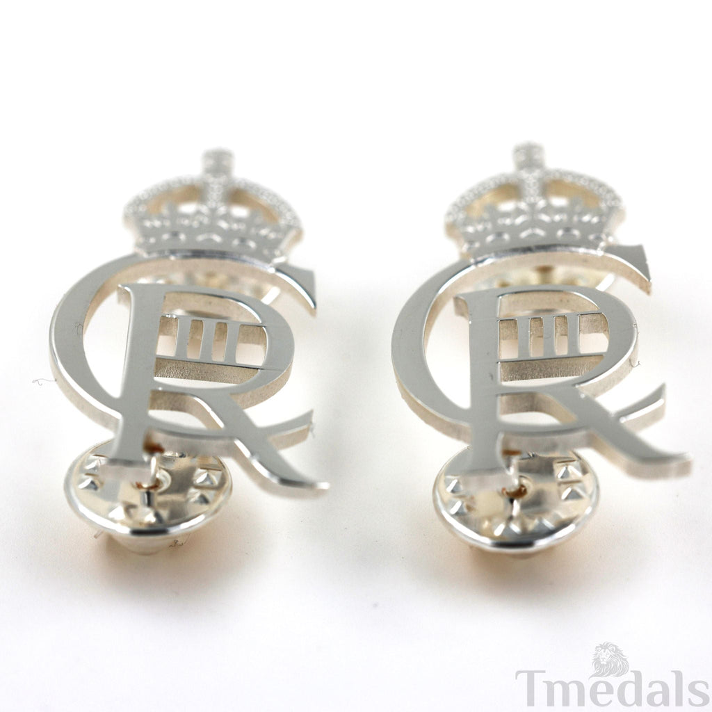 King Charles Iii Ciiir Cypher Badge Pair Brass Real Silver Plated - UK detail view 11
