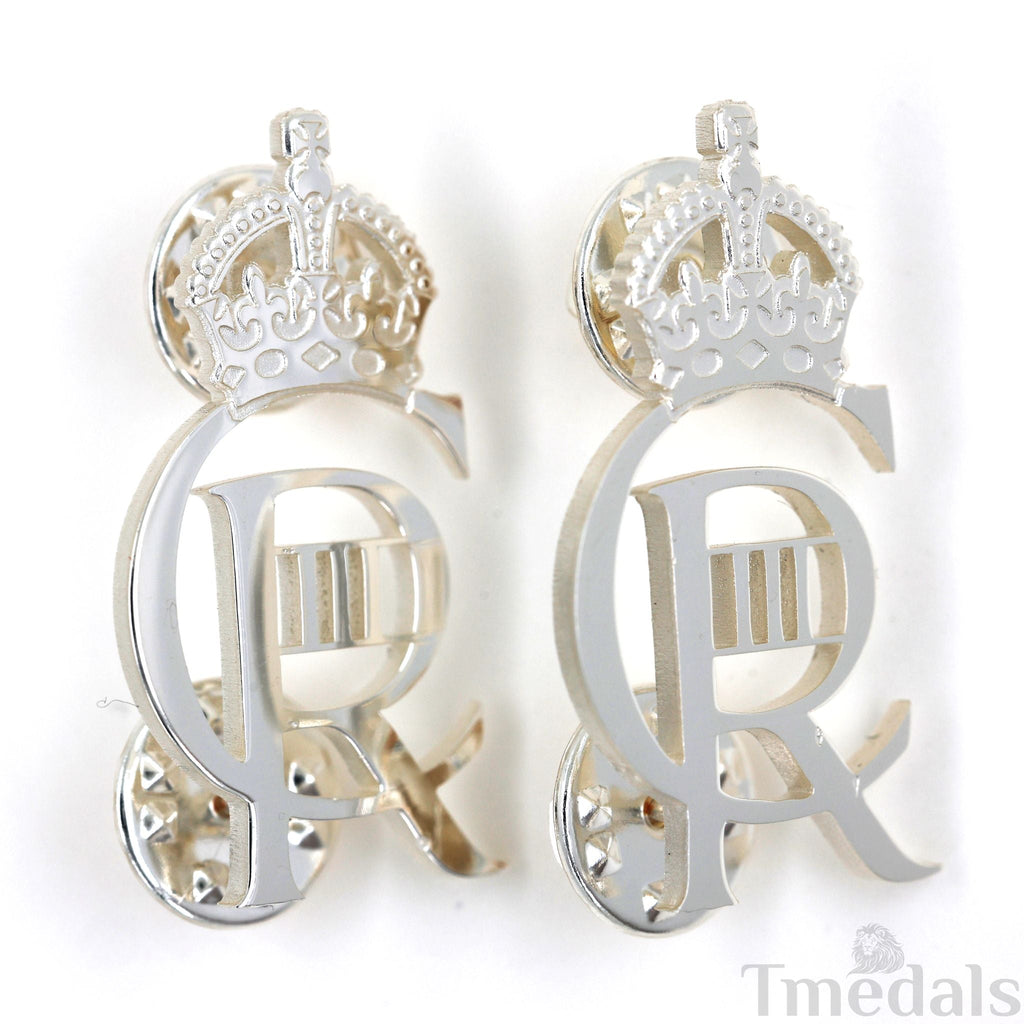 King Charles Iii Ciiir Cypher Badge Pair Brass Real Silver Plated - UK detail view 12