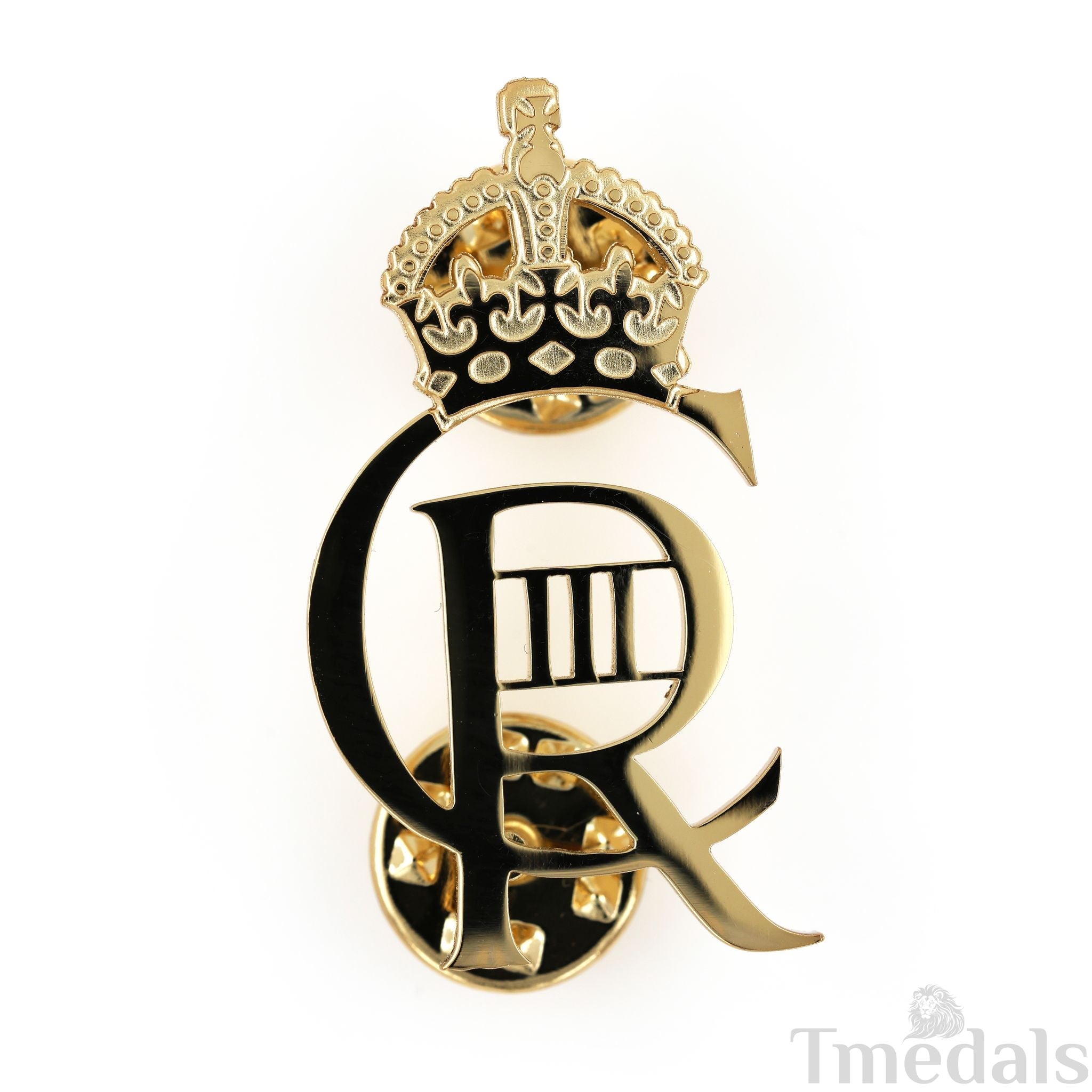 King Charles Iii Ciiir Cypher Badge Pair Brass Real Gold Plated - UK detail view 4