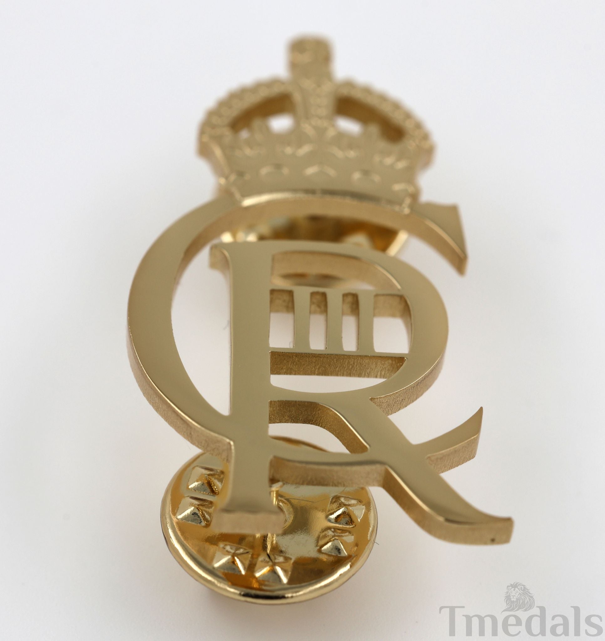 King Charles Iii Ciiir Cypher Badge Pair Brass Real Gold Plated - UK detail view 5