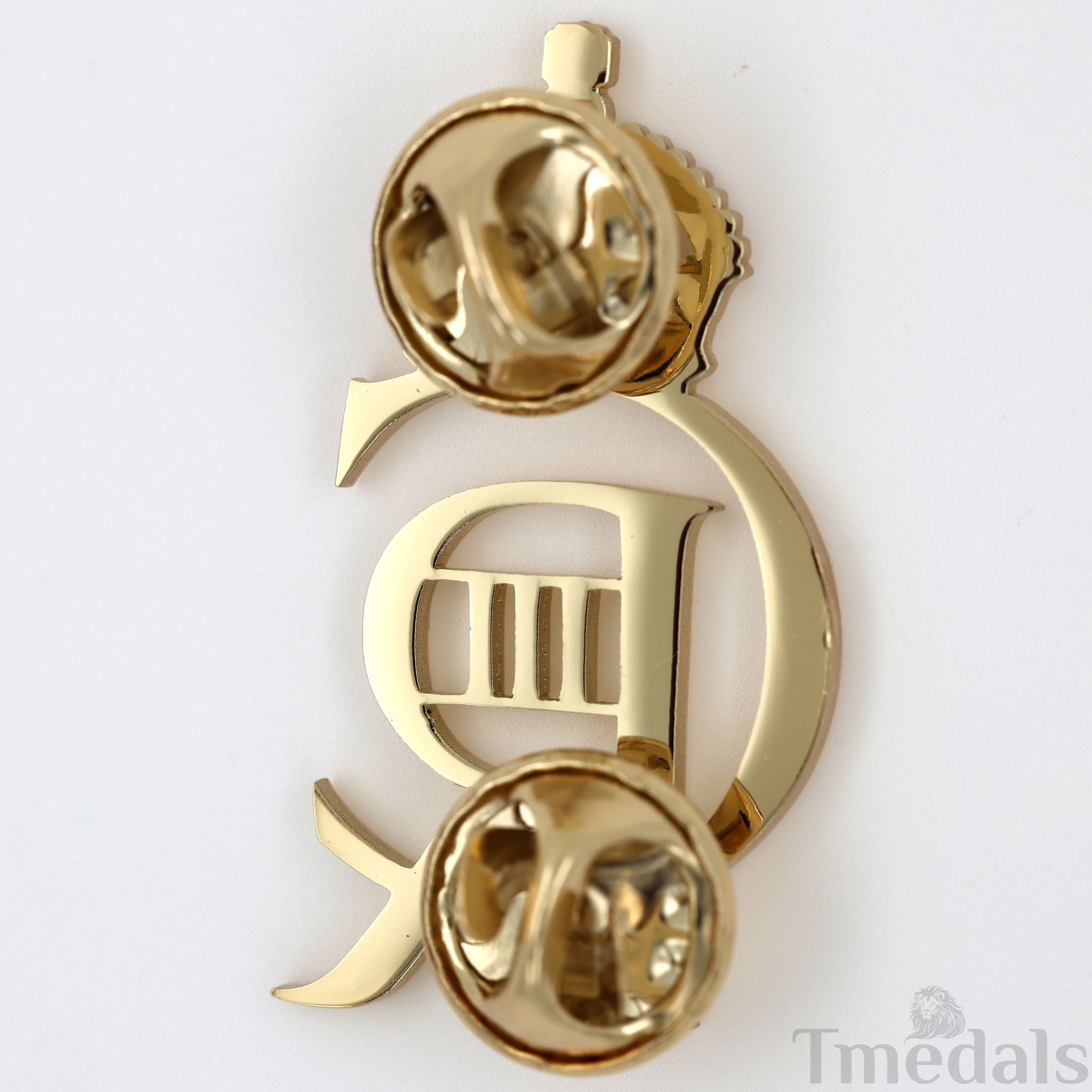 King Charles Iii Ciiir Cypher Badge Pair Brass Real Gold Plated - UK detail view 9