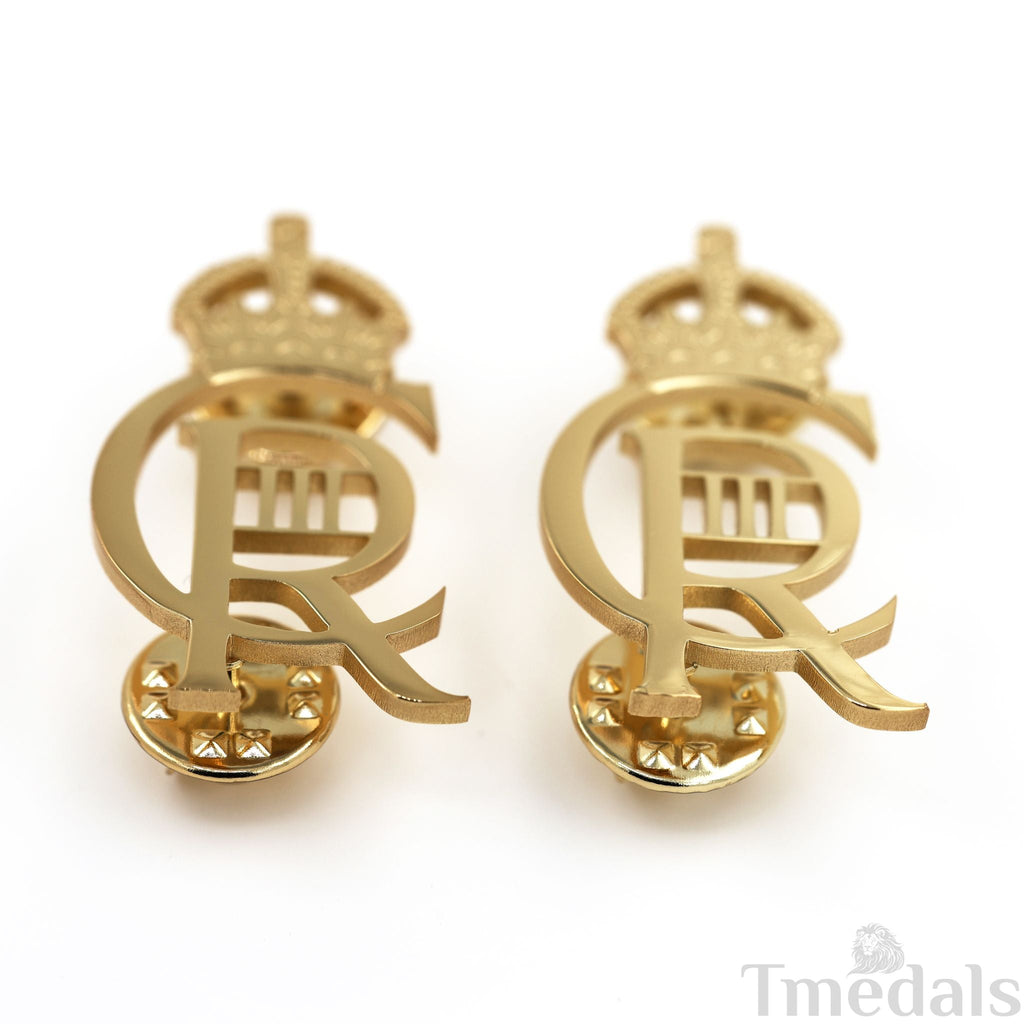 King Charles Iii Ciiir Cypher Badge Pair Brass Real Gold Plated - UK detail view 14
