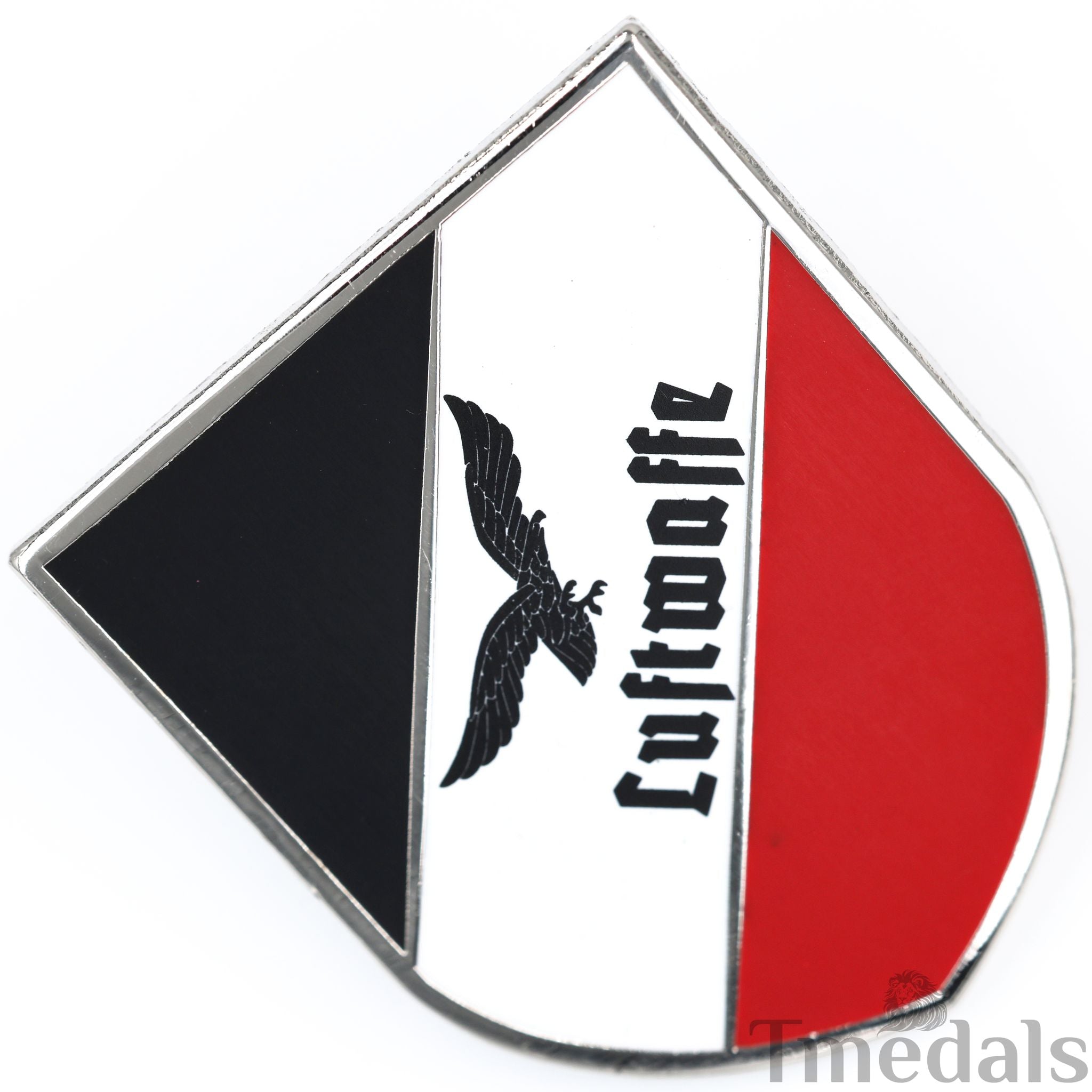 German Luftwaffe Shield Eagle Enamel Pin Badge Black White Red detail view 2