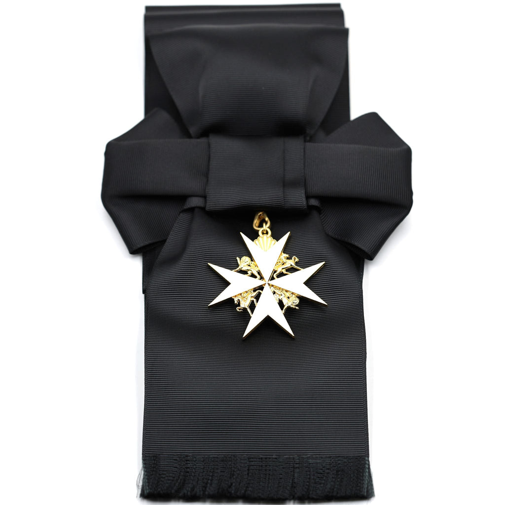 UK Order of St John Badge & Sash Set Black Sash White Maltese Cross detail view 7