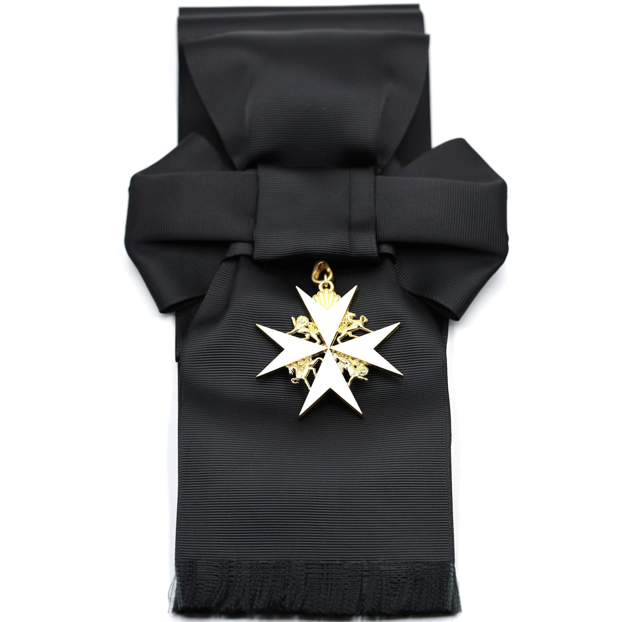 UK Order of St John Badge & Sash Set Black Sash White Maltese Cross detail view 7