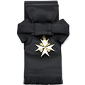UK Order of St John Badge & Sash Set Black Sash White Maltese Cross reproduction