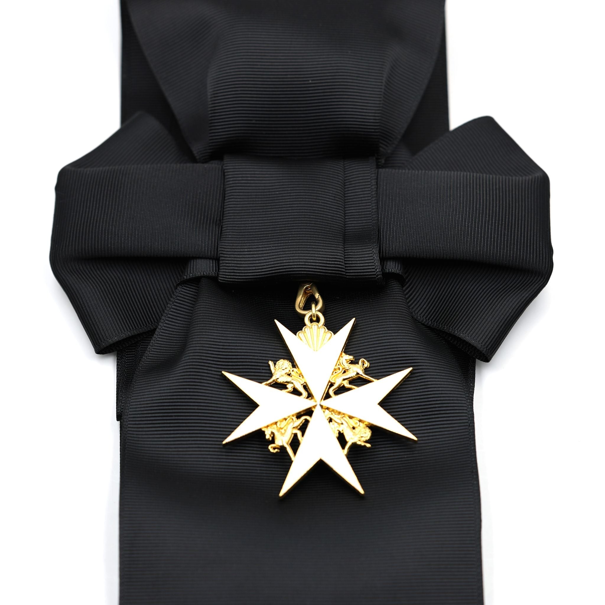 UK Order of St John Badge & Sash Set Black Sash White Maltese Cross detail view 2