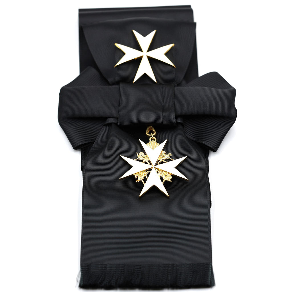 UK Order of St John Badge & Sash Set Black Sash White Maltese Cross detail view 10