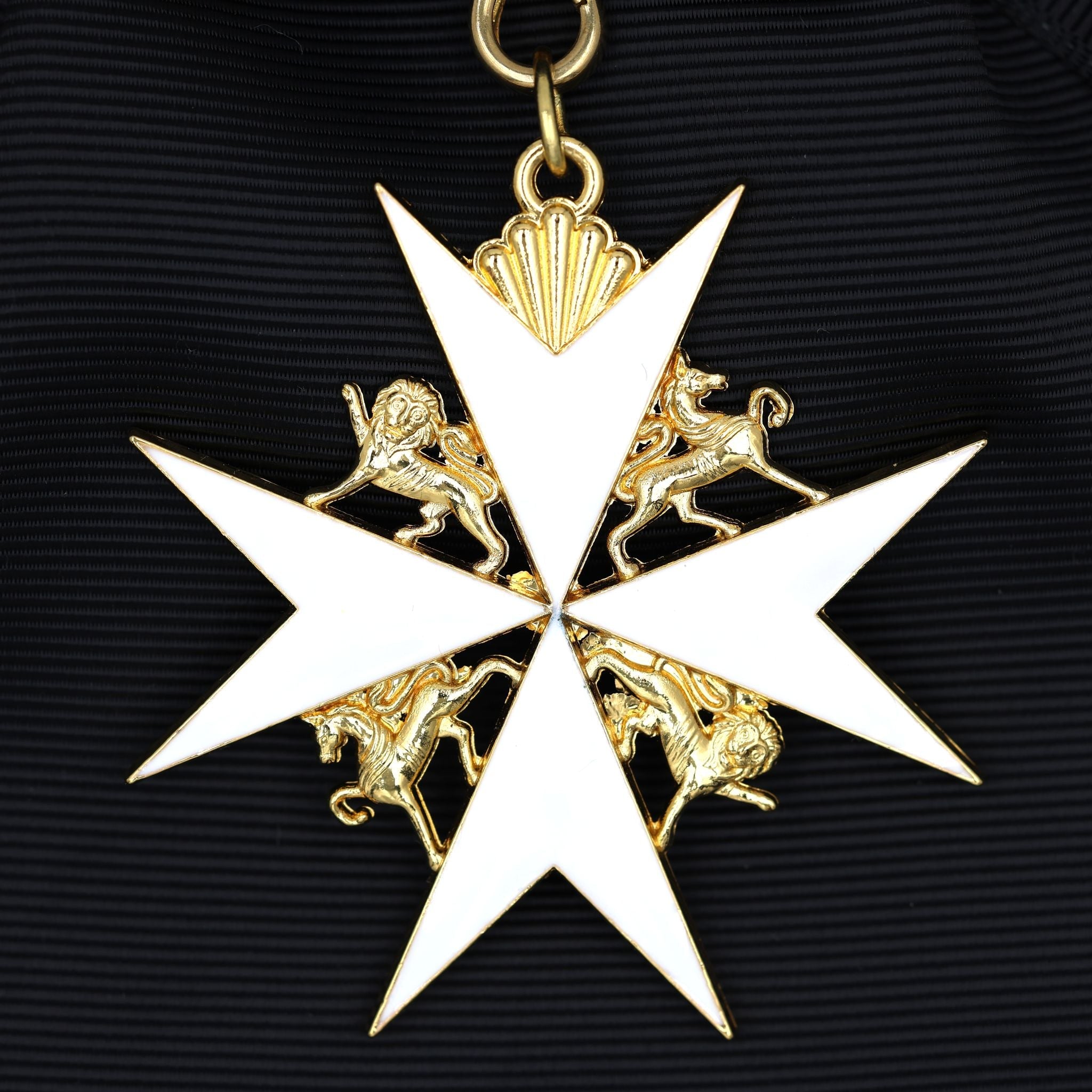 UK Order of St John Badge & Sash Set Black Sash White Maltese Cross detail view 3