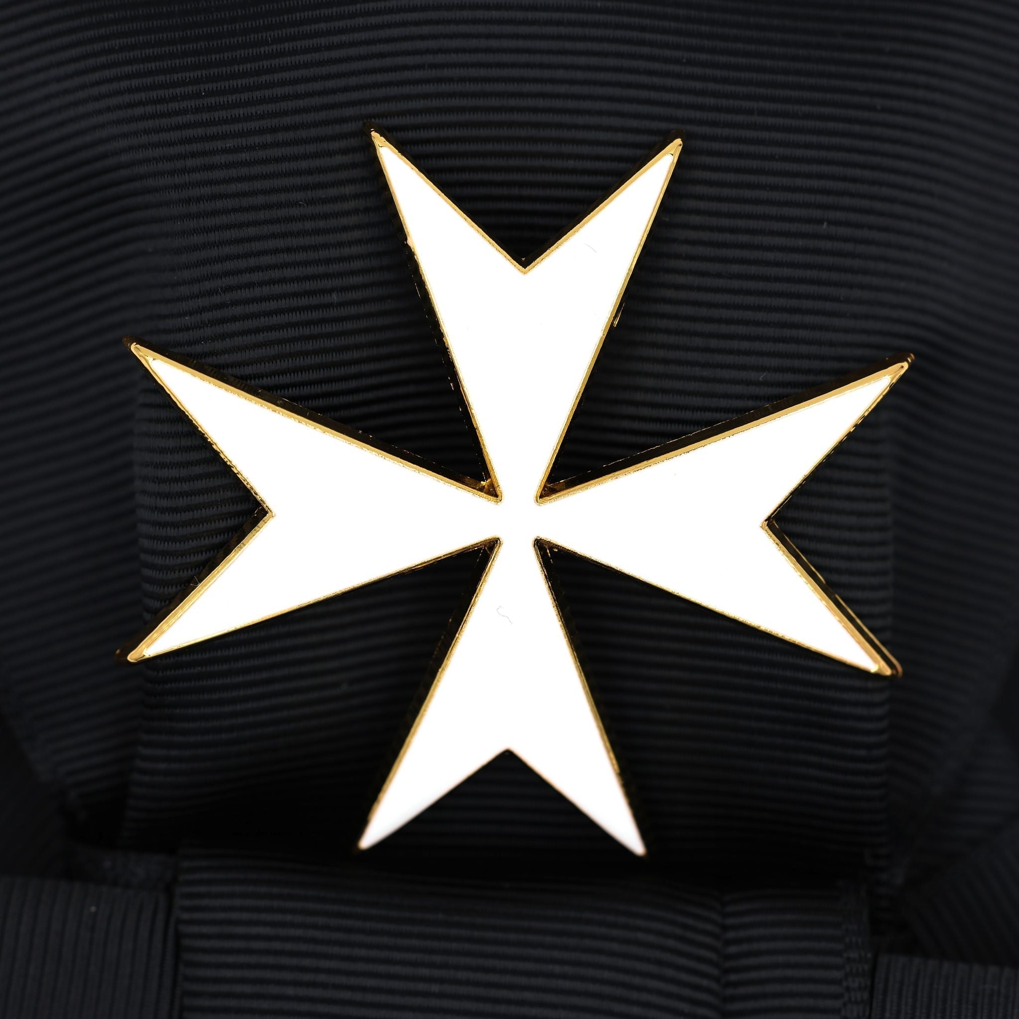 UK Order of St John Badge & Sash Set Black Sash White Maltese Cross detail view 5