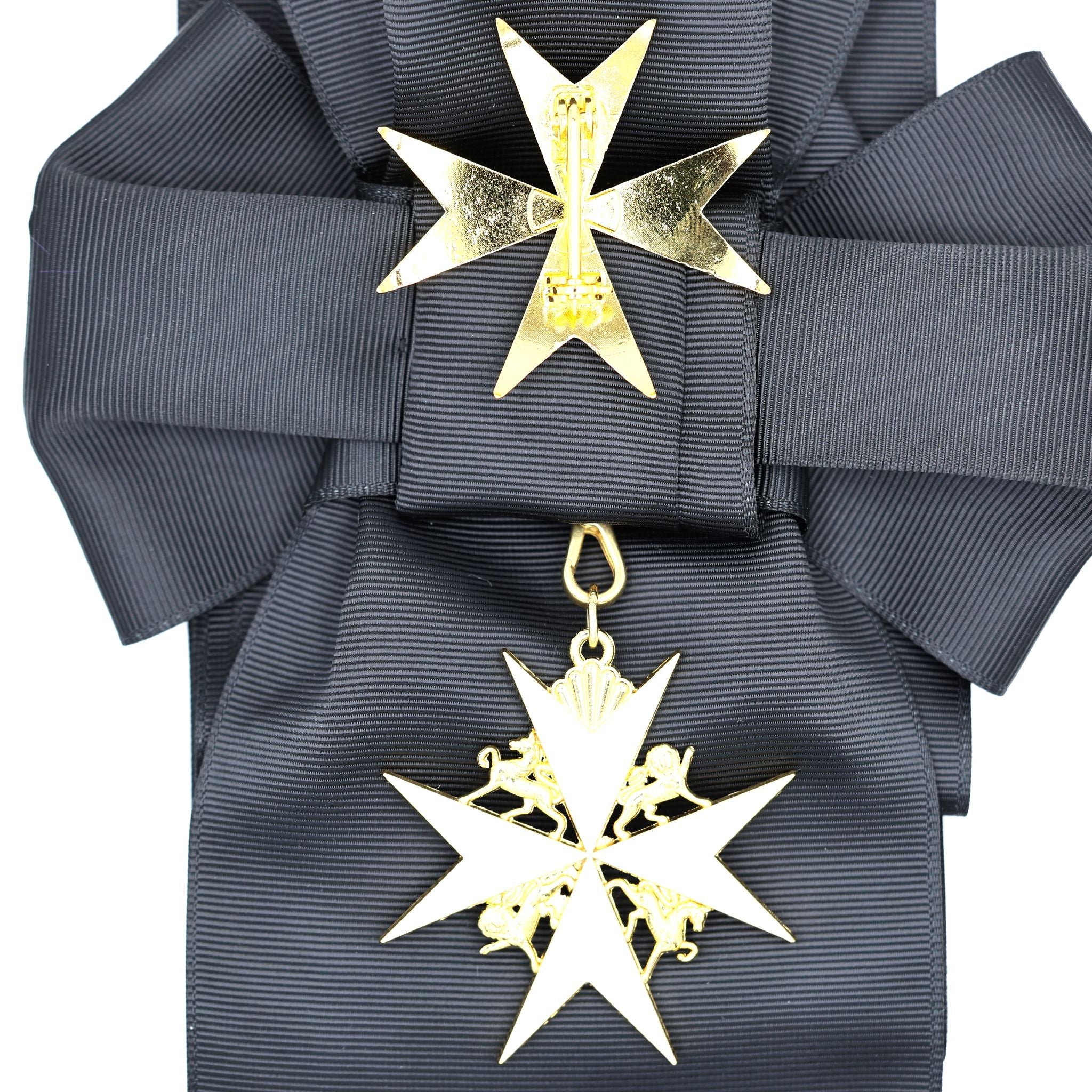 UK Order of St John Badge & Sash Set Black Sash White Maltese Cross detail view 8