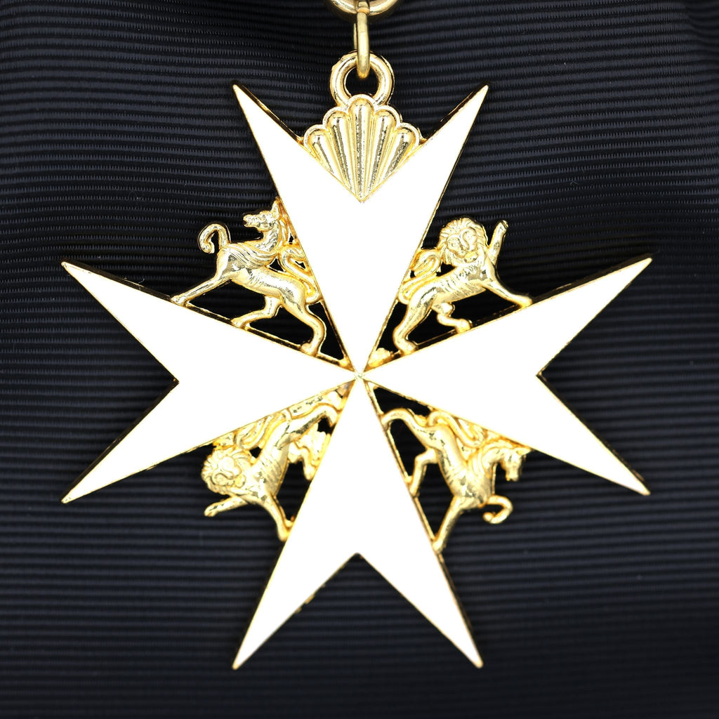 UK Order of St John Badge & Sash Set Black Sash White Maltese Cross detail view 6
