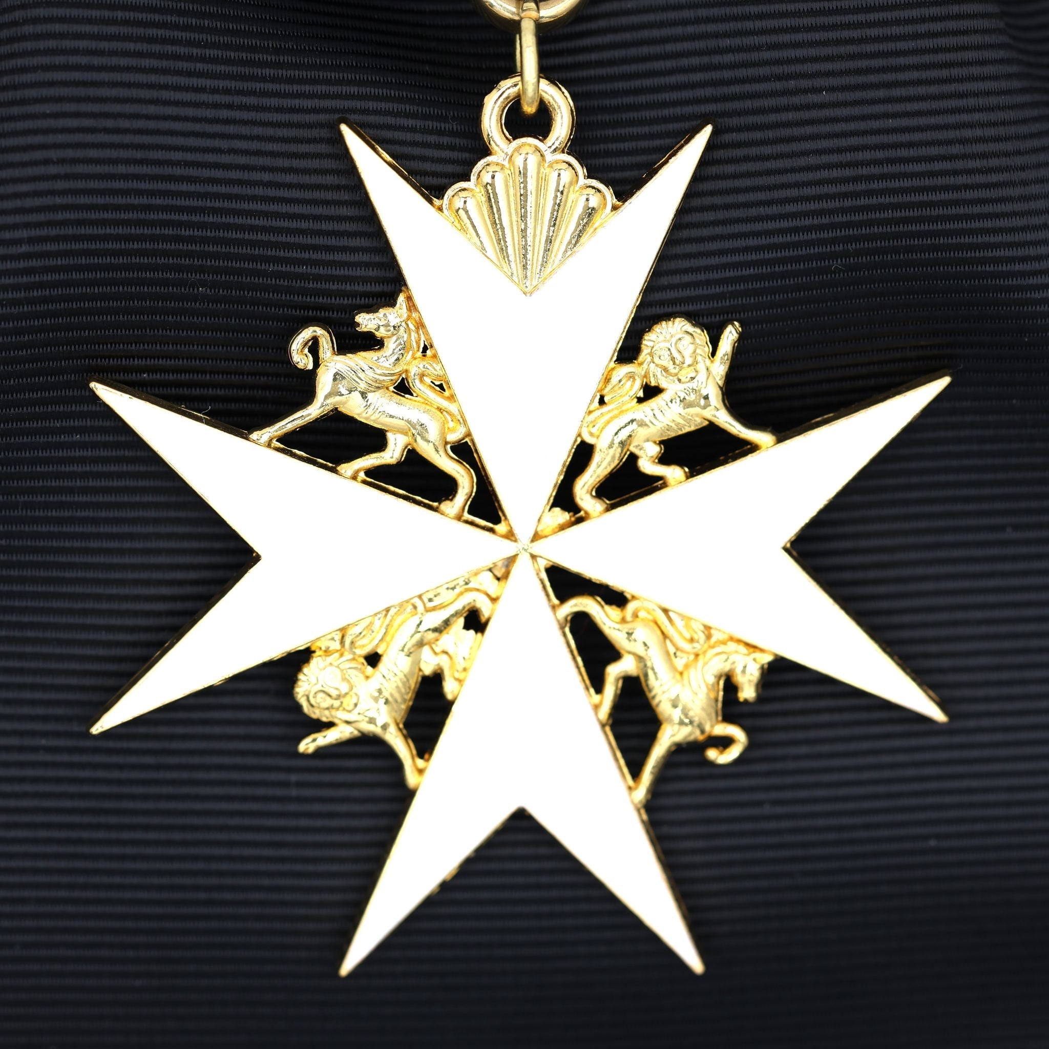 UK Order of St John Badge & Sash Set Black Sash White Maltese Cross detail view 6