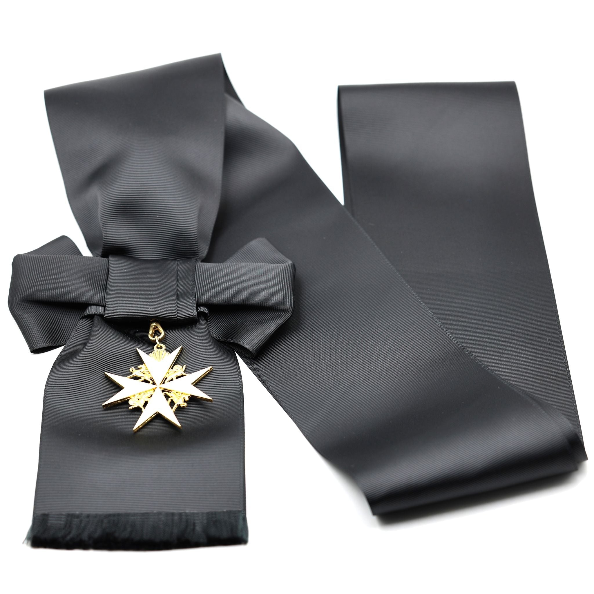 UK Order of St John Badge & Sash Set Black Sash White Maltese Cross detail view 12