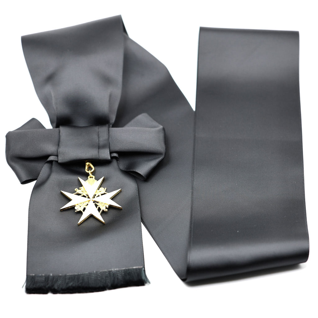 UK Order of St John Badge & Sash Set Black Sash White Maltese Cross detail view 13