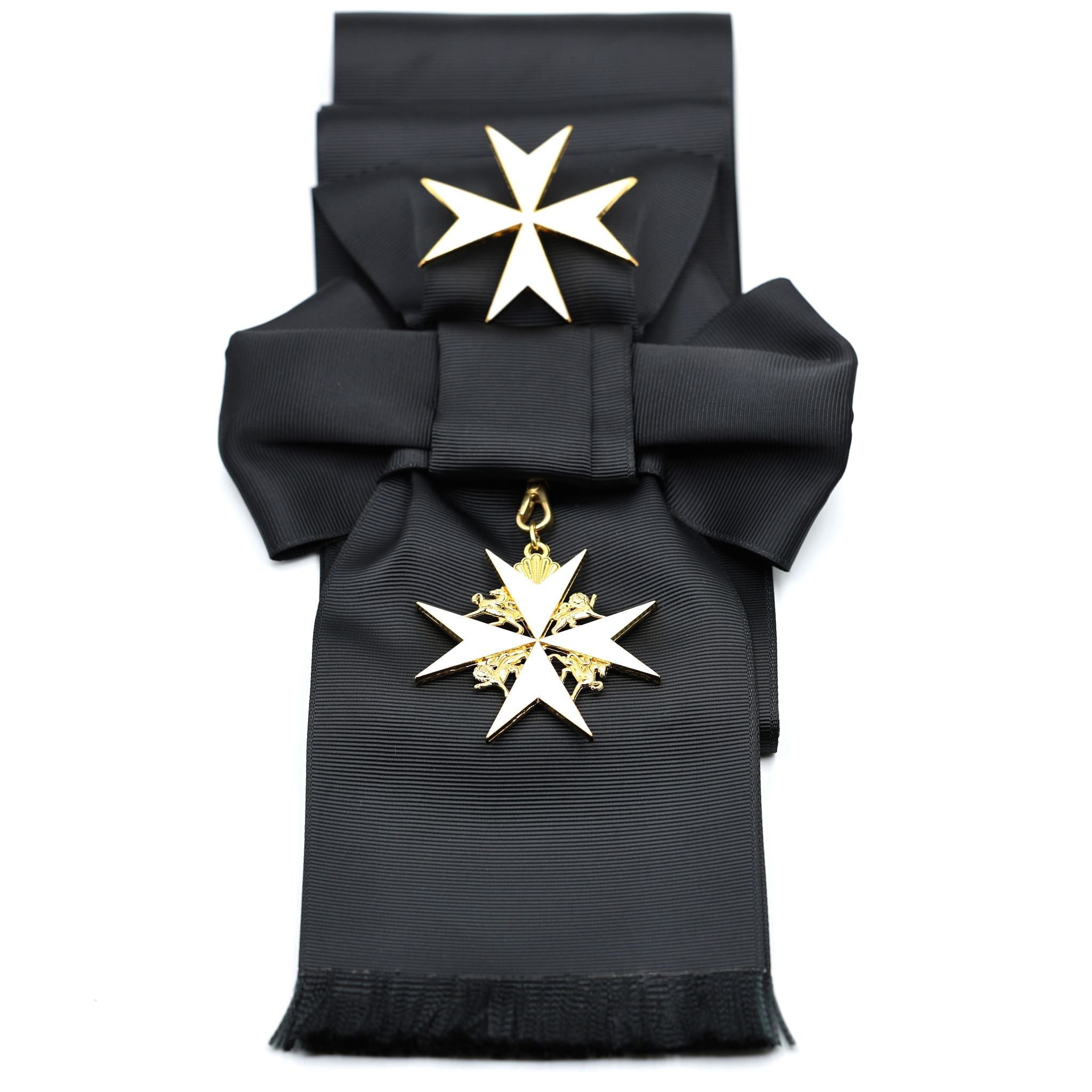 UK Order of St John Badge & Sash Set Black Sash White Maltese Cross replica