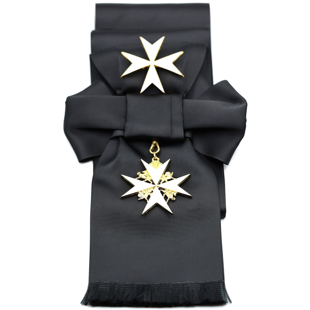 UK Order of St John Badge & Sash Set Black Sash White Maltese Cross detail view 9