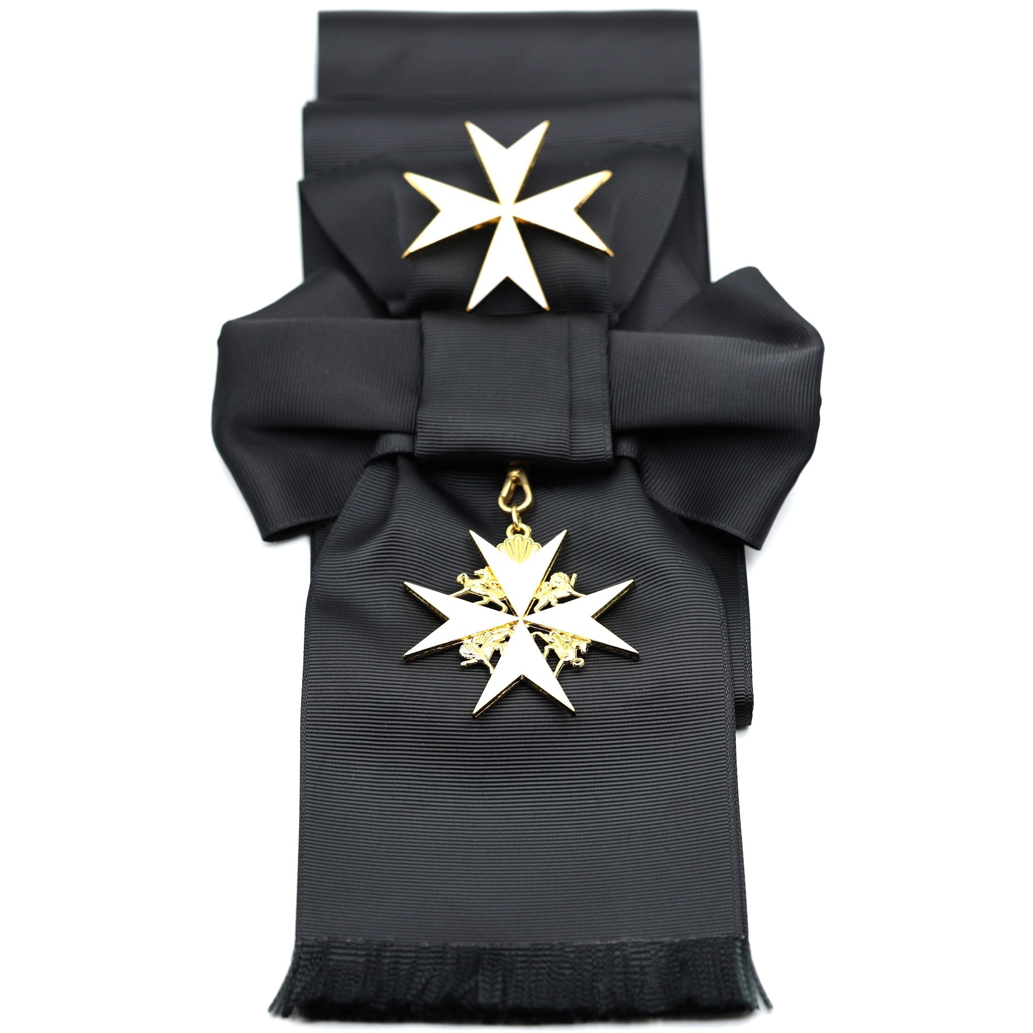 UK Order of St John Badge & Sash Set Black Sash White Maltese Cross detail view 9