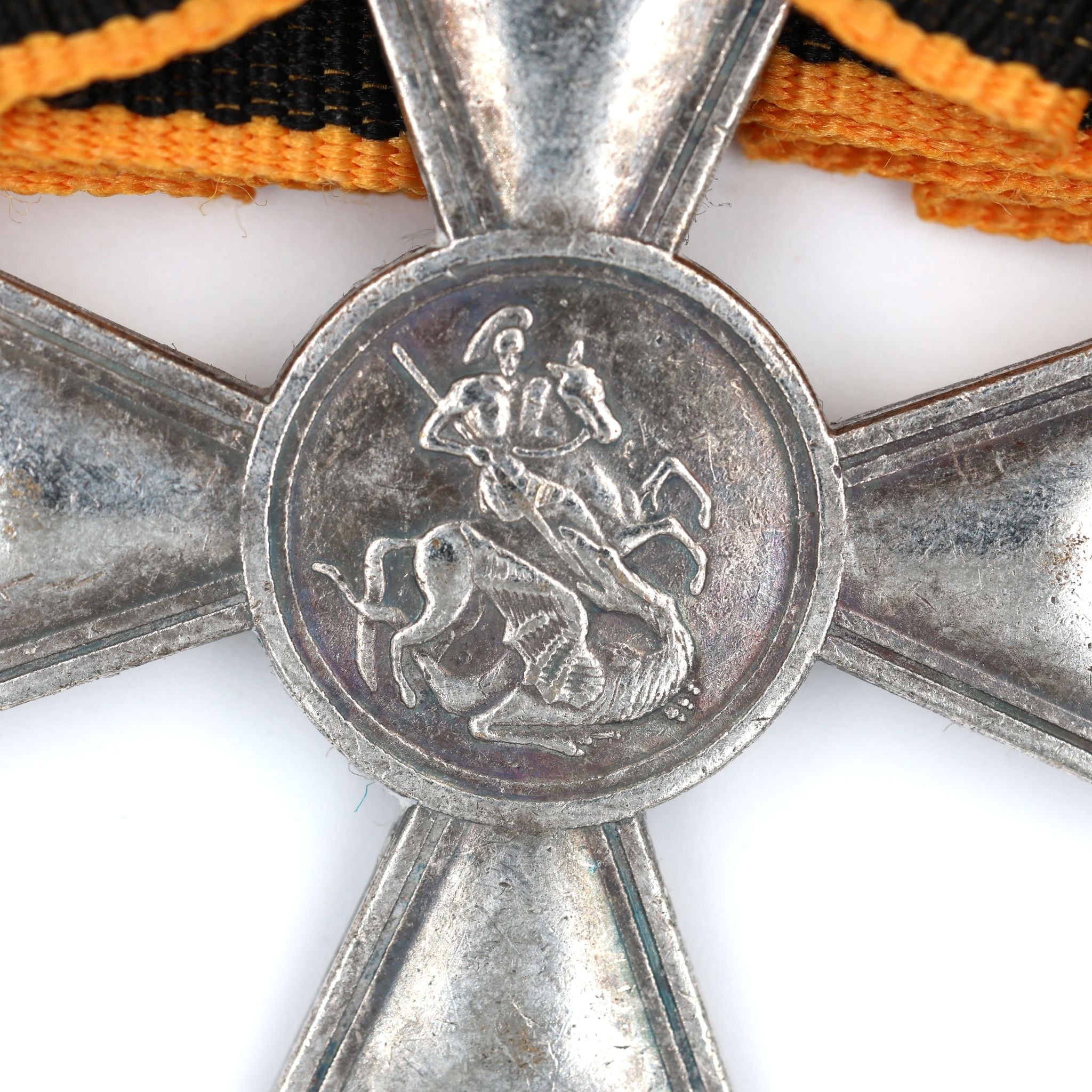 Imperial Russian St George Cross 3rd Class w Bow Ribbon Pinback detail view 6