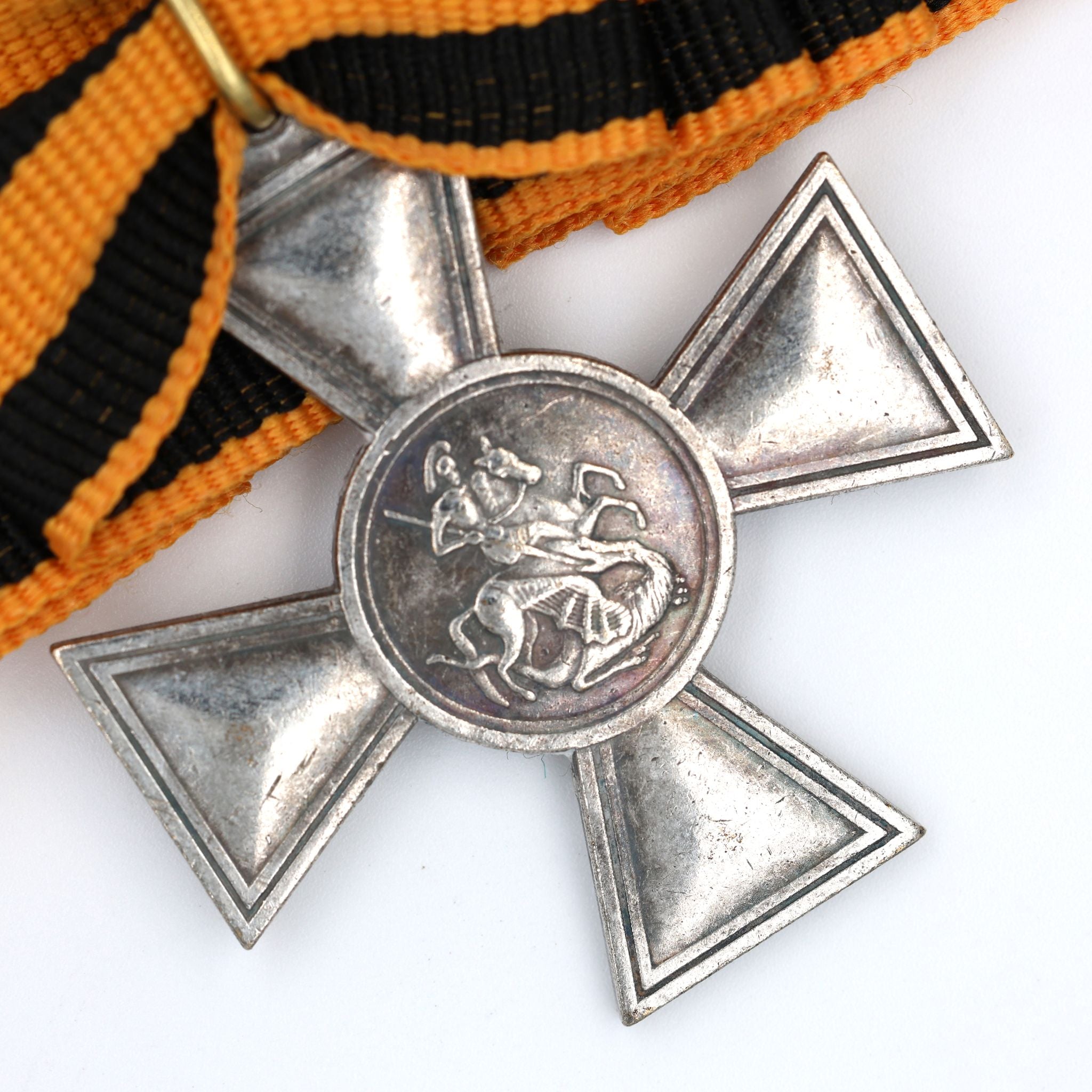 Imperial Russian St George Cross 3rd Class w Bow Ribbon Pinback detail view 8