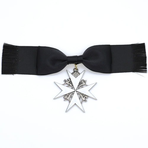 British Order of St John Lady of Grace Bow Badge White Enamel Cross replica