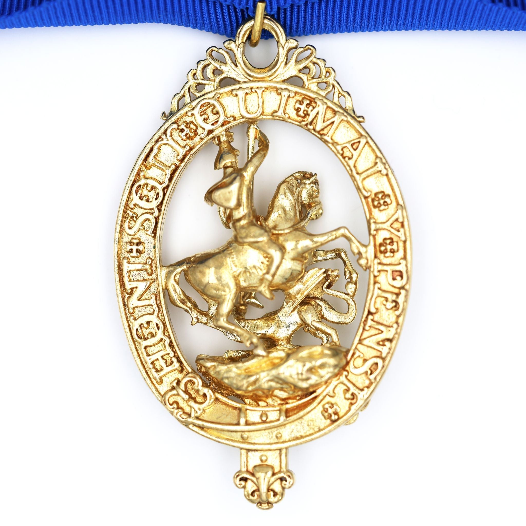 Cased British Order of the Garter “Lesser George” St George Neck Badge Ribbon detail view 5