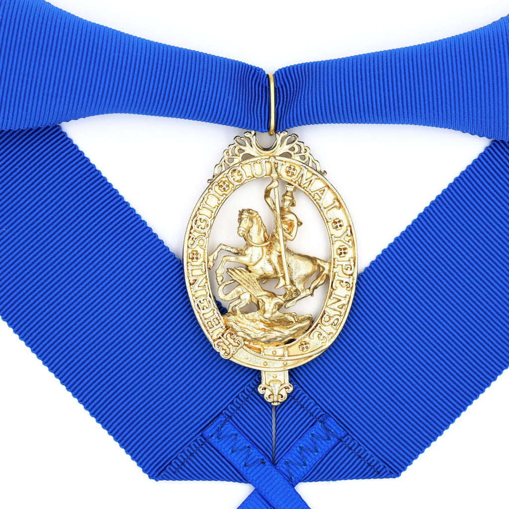 Cased British Order of the Garter “Lesser George” St George Neck Badge Ribbon detail view 9