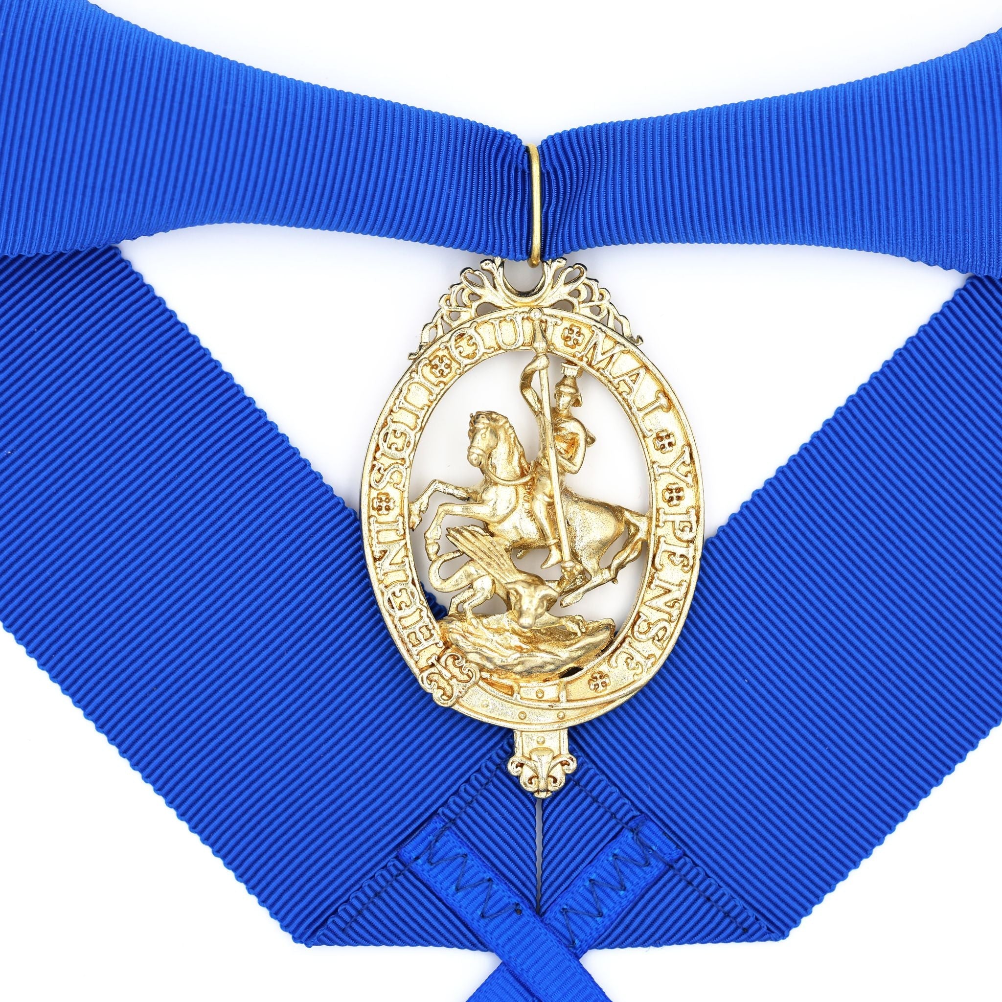 Cased British Order of the Garter “Lesser George” St George Neck Badge Ribbon detail view 9
