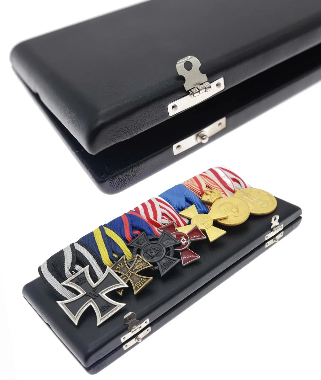 WWI German 7-Place Medal Bar with Matching Ribbon Bar & Leather Case detail view 3