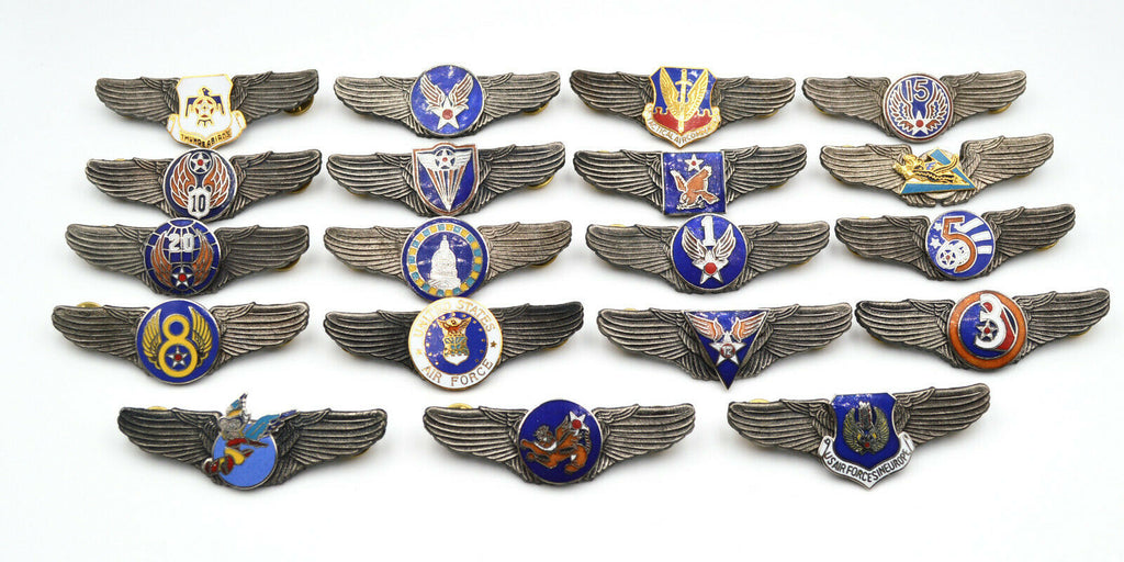 WWII U.S. U.S. Army Air Force Wings Pin Medal Full Set 19 Badges Enamel detail view 2