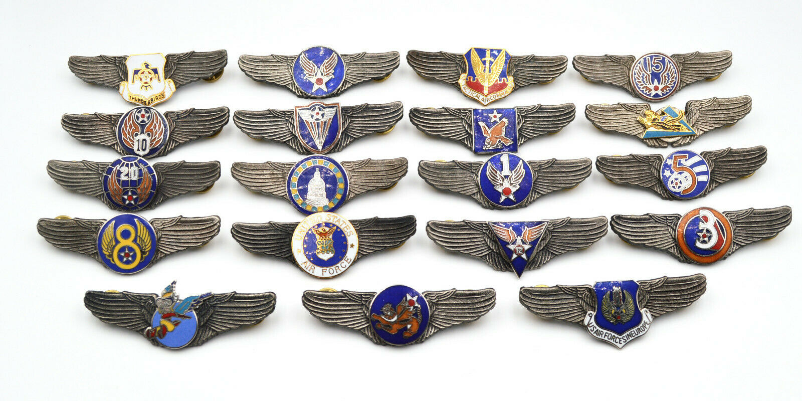 WWII U.S. U.S. Army Air Force Wings Pin Medal Full Set 19 Badges Enamel detail view 2