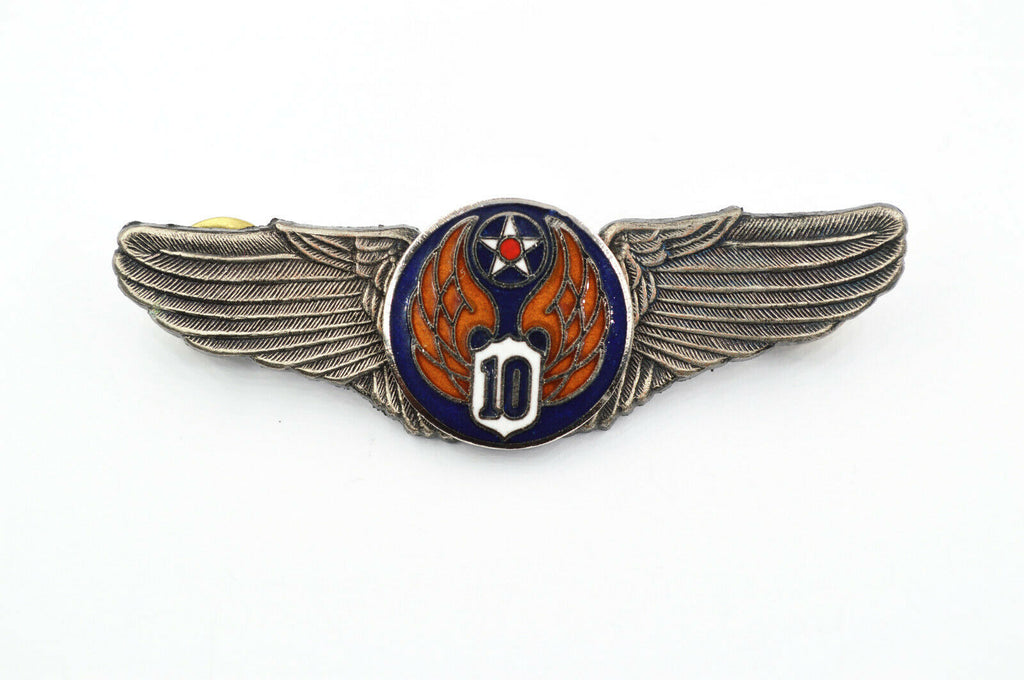 U.S. WWII WWII 10TH Air Force Wings Badge Pin Medal Enamel detail view 3