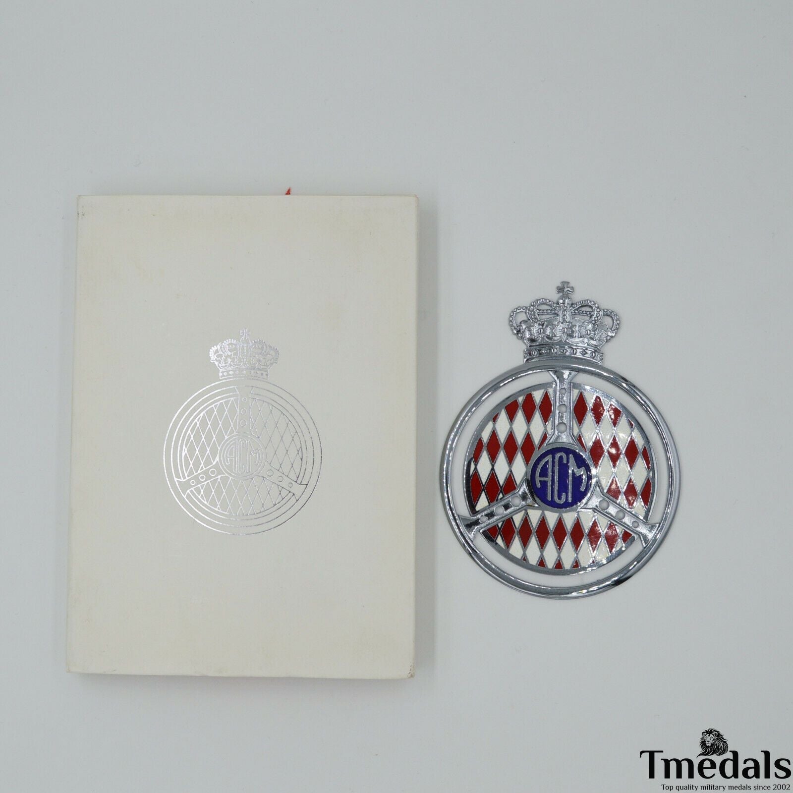 Original Automobile Club de Monaco (ACM) Grille Badge – Brass & Hard Enamel, Cased detail view 4
