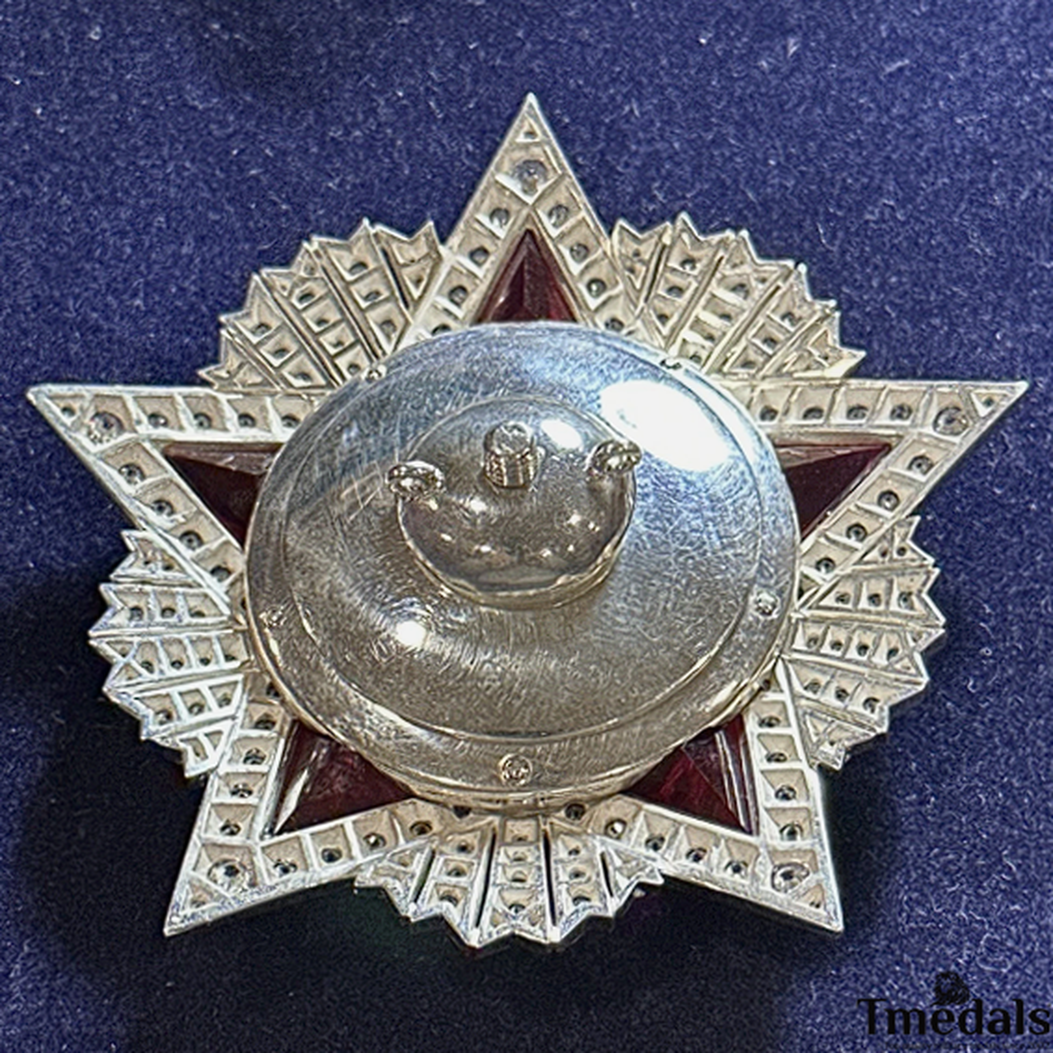 USSR Order of Victory Medal 925 Silver Real Enamel Ruby Moissanite detail view 3