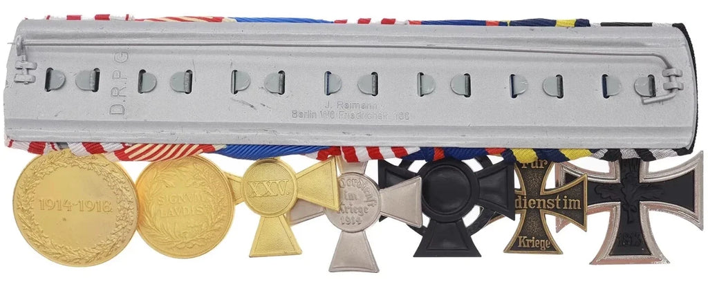 WWI German 7-Place Medal Bar with Matching Ribbon Bar & Leather Case detail view 2
