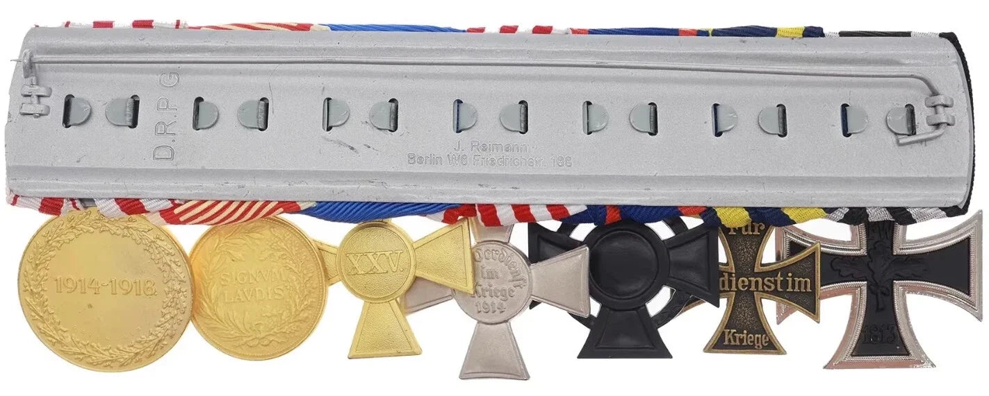 WWI German 7-Place Medal Bar with Matching Ribbon Bar & Leather Case detail view 2