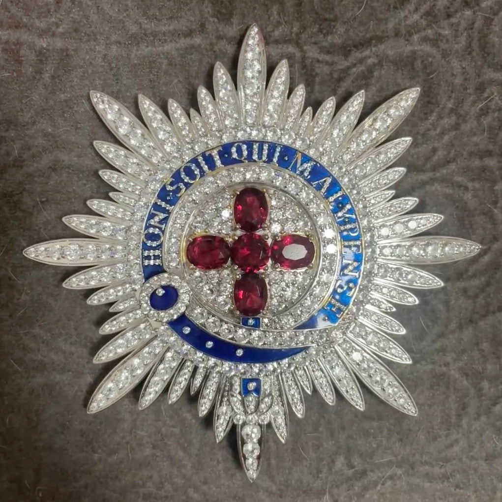 British Order of the Garter Star, 925 Sterling Silver, Enamel reproduction