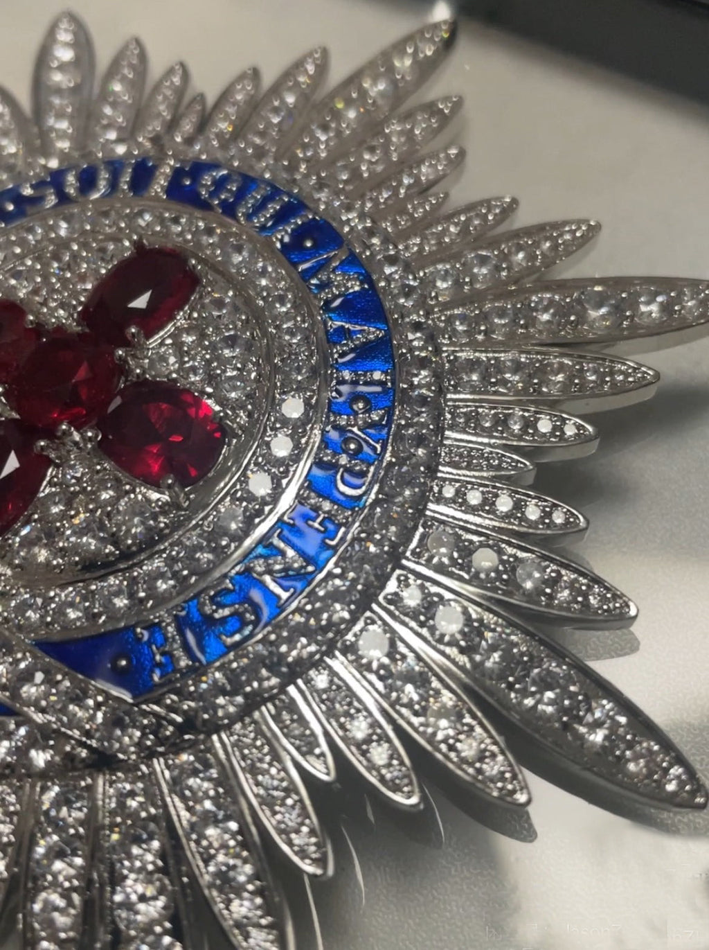 British Order of the Garter Star, 925 Sterling Silver, Enamel detail view 2