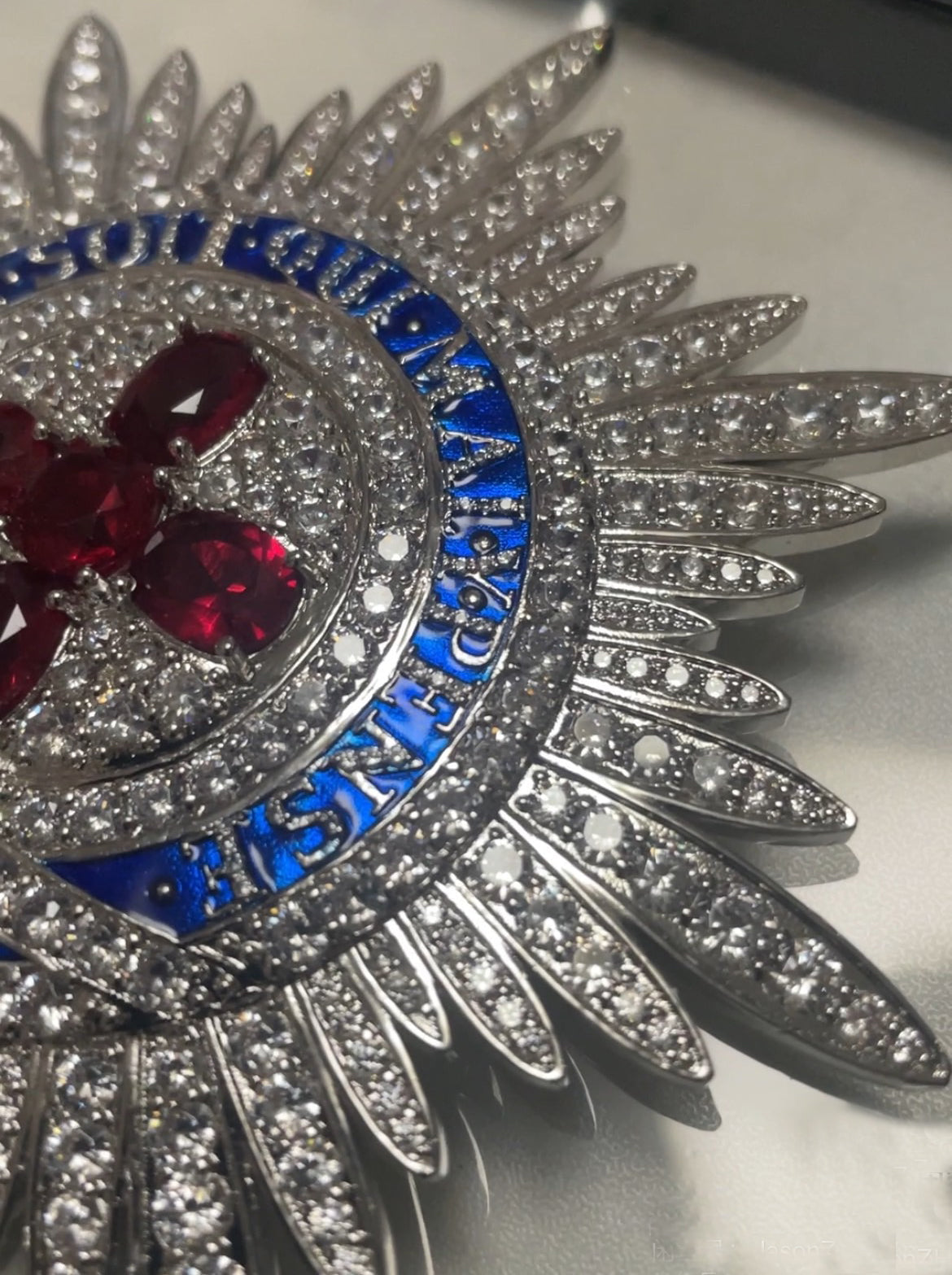 British Order of the Garter Star, 925 Sterling Silver, Enamel detail view 2