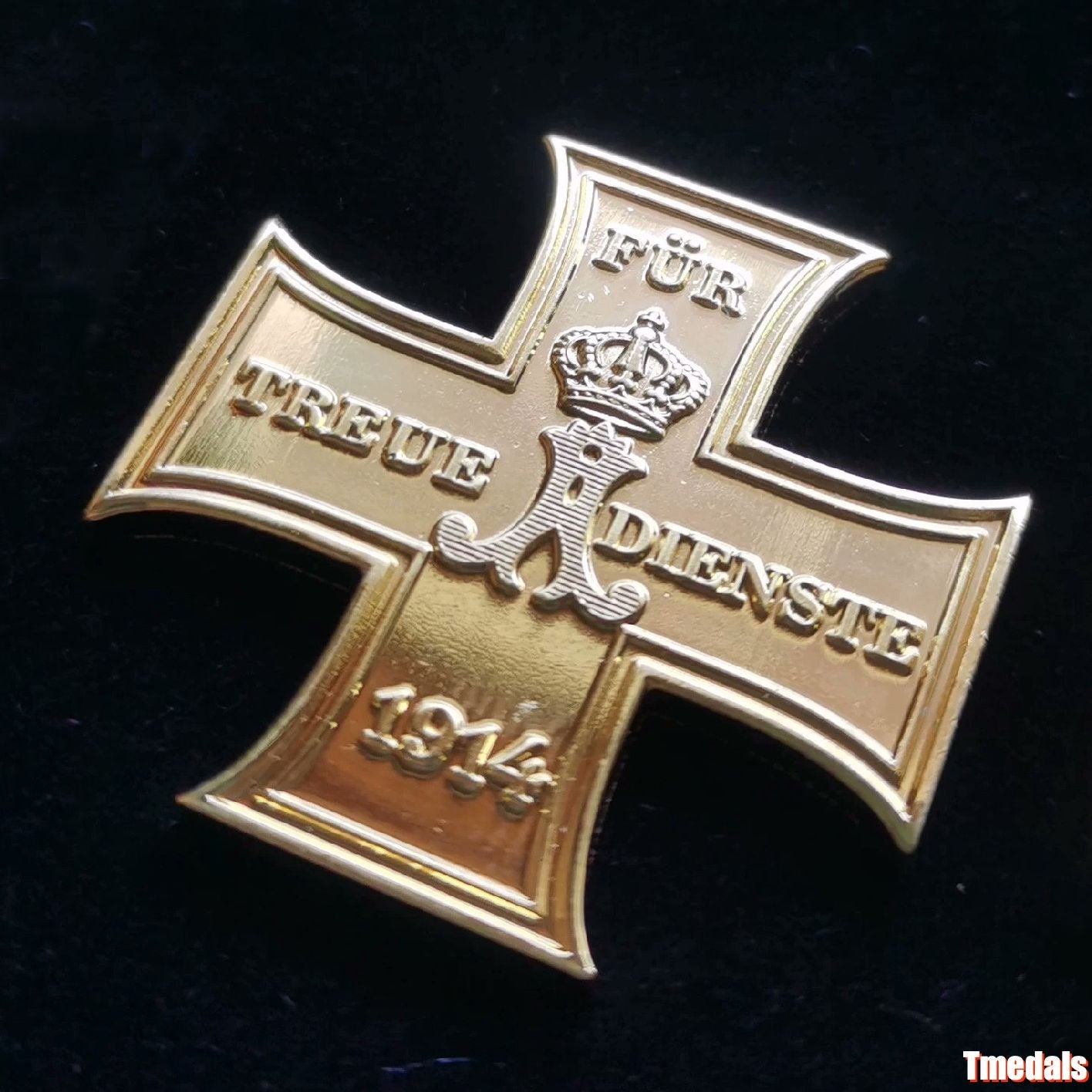 Gold Prussian Cross 1914 "Für Treue Dienste" Badge – WWI Loyal Service reproduction