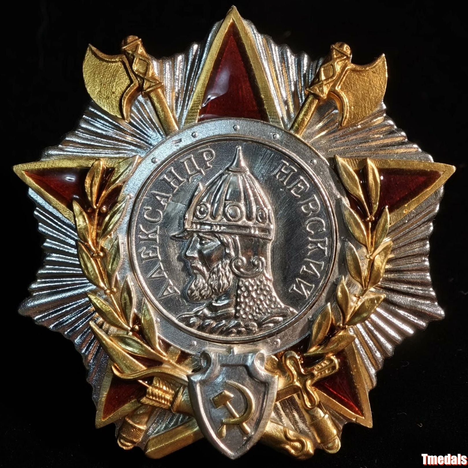 Order of Alexander Nevsky Medal – USSR WWII in 925 Silver + Real Enamel detail view 3