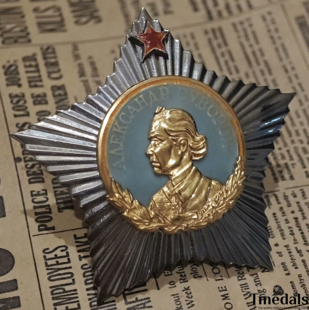 Soviet Order of Suvorov 1st Class Medal-925 Silver 24K Gilt Enamel detail view 4