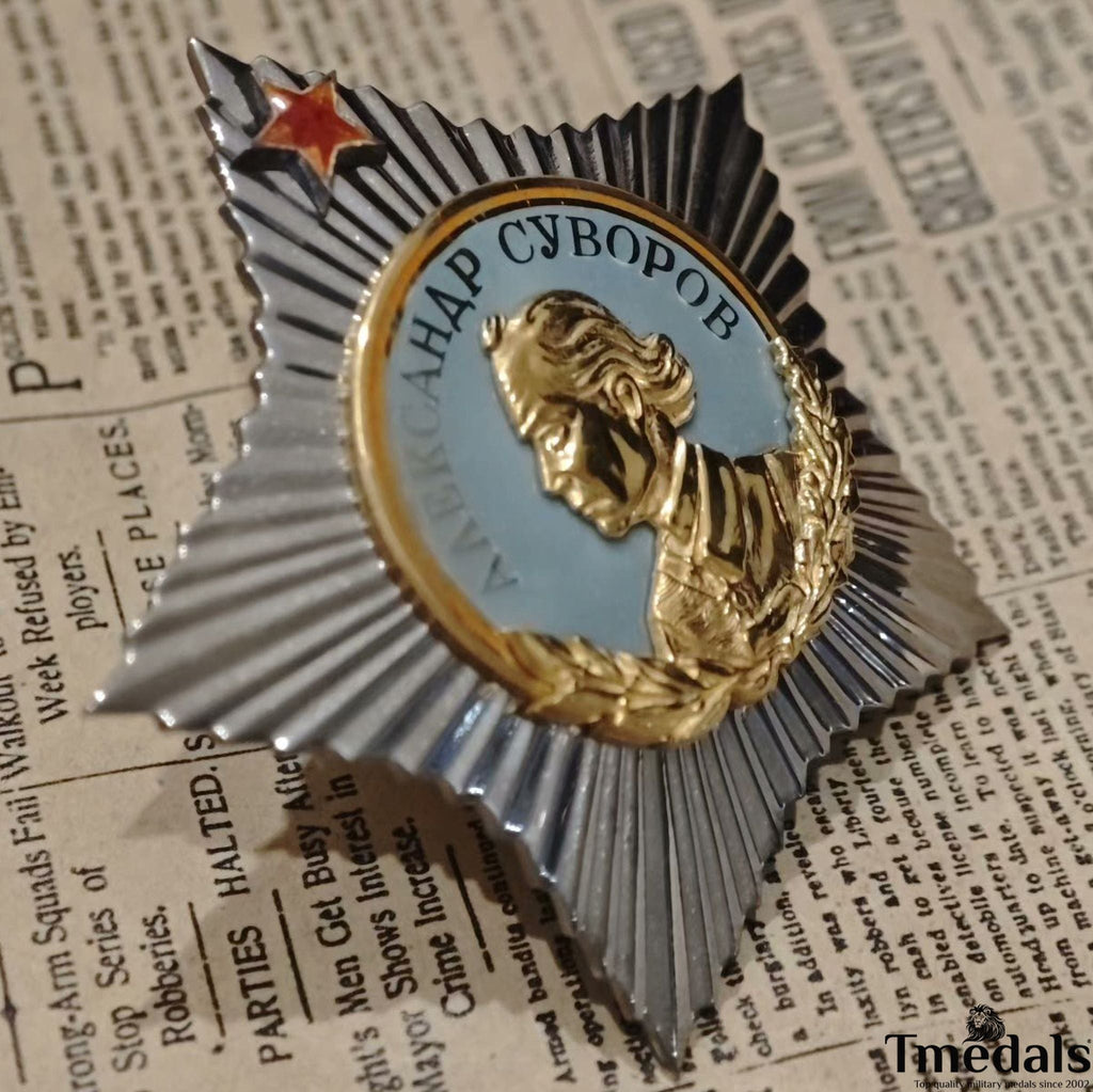 Soviet Order of Suvorov 1st Class Medal-925 Silver 24K Gilt Enamel detail view 5