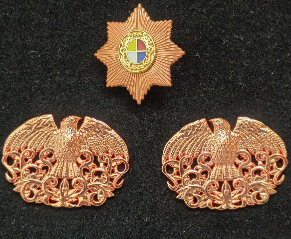 Chinese Qing Imperial Guard Cap Badge & Eagle Collar Insignia Set (3) replica