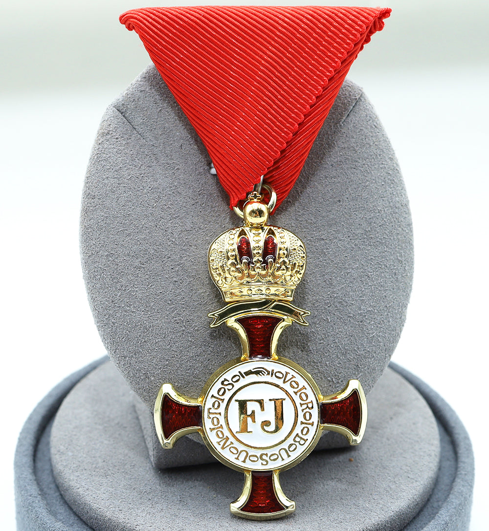 Austro-Hungarian Golden Cross of Merit with Crown 1849 FJ Red Ribbon reproduction