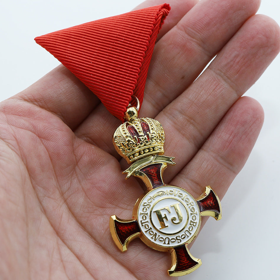 Austro-Hungarian Golden Cross of Merit with Crown 1849 FJ Red Ribbon detail view 3