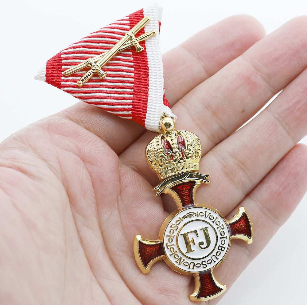 Austro-Hungarian Golden Cross of Merit with Crown 1849 FJ with Swords detail view 2